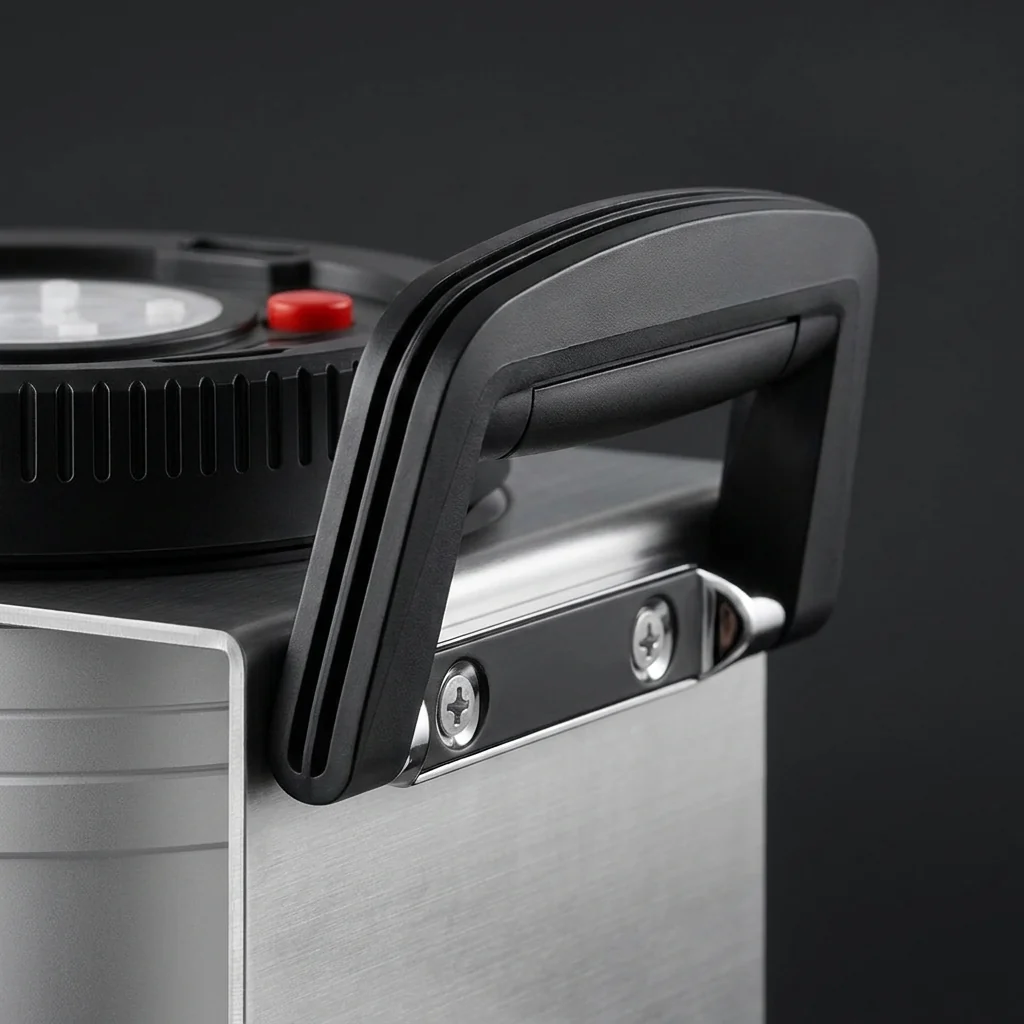 The carry handle, bolted to the steel