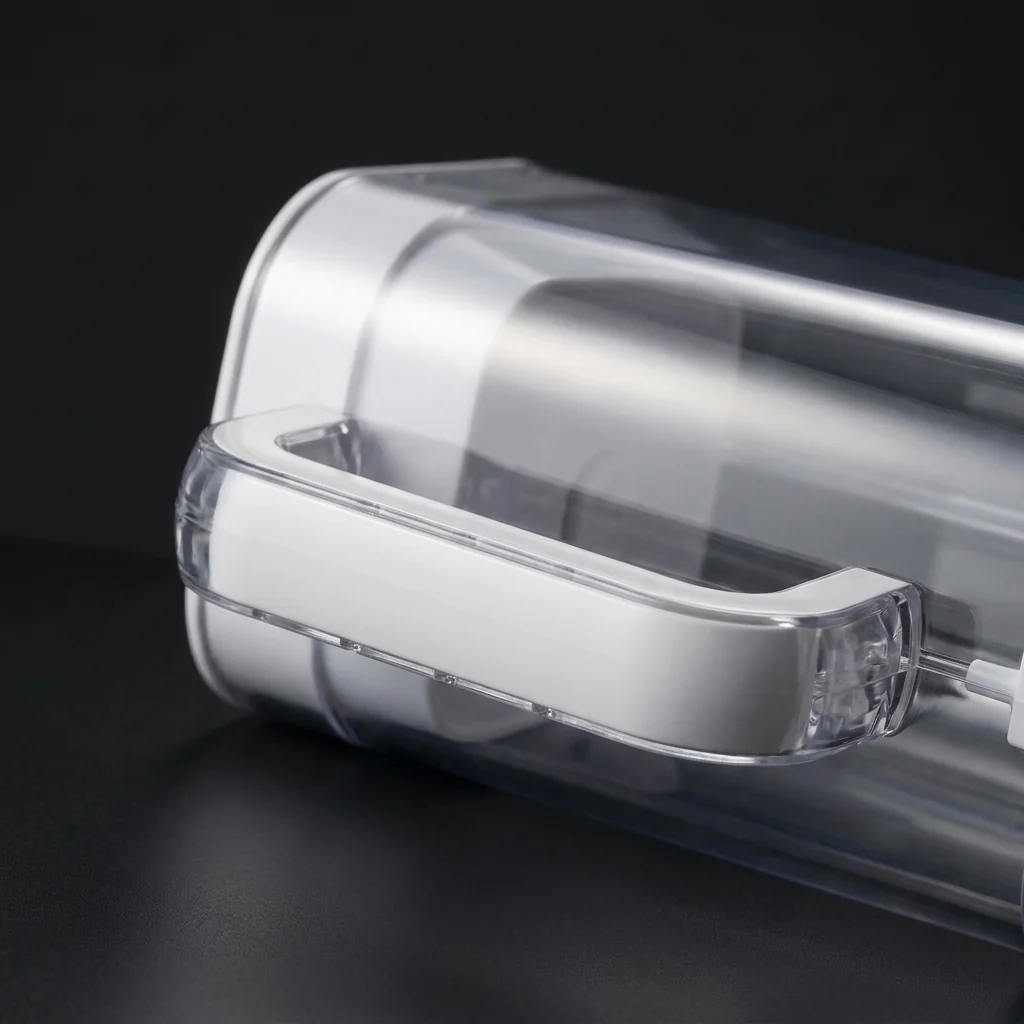 The jug handle, clear over white